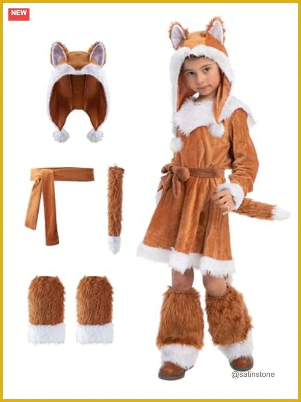 Kids Fox Costume Dress with Hood, Tail, Boot Covers Halloween